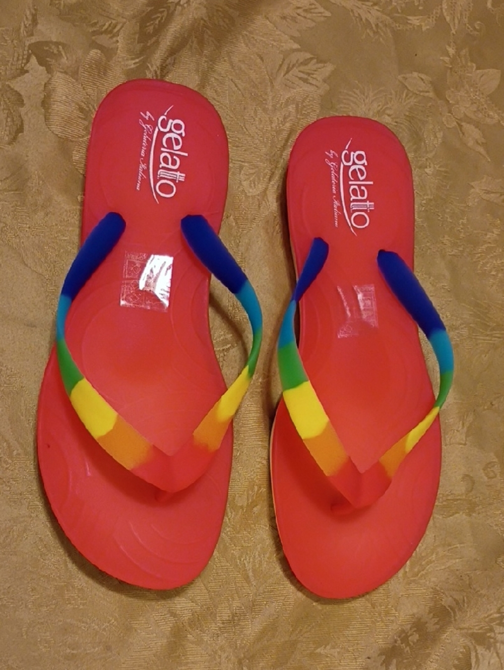 Gelato by Gelateria Italiana Red Rainbow-Strap  Flip Flops Women's 10/11